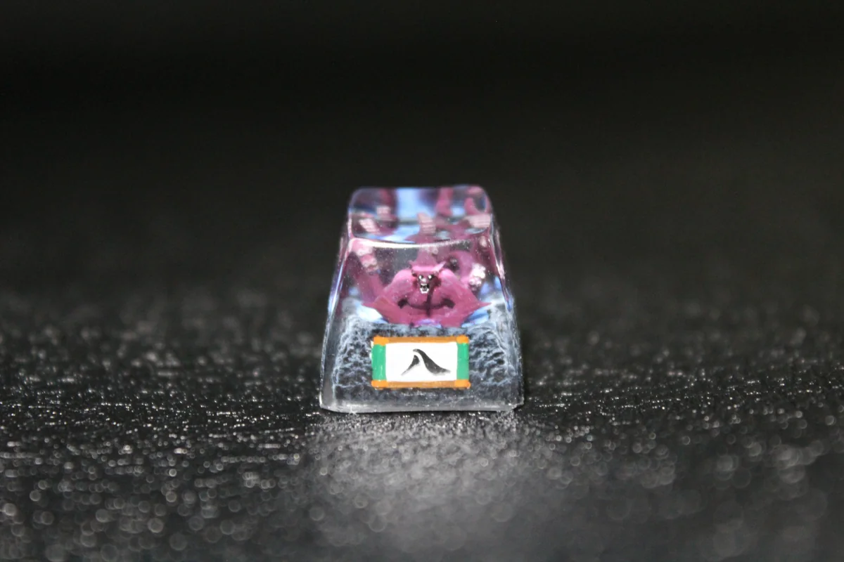 Handcrafted Naruto Eight-Tails Gyuki artisan keycap gallery, showcasing its intricate depiction, vibrant colors, and mythical creature details from various angles.