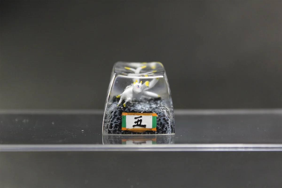 Exquisite handcrafted Naruto Five-Tails artisan keycap from multiple angles, showcasing its vibrant sculpted mythical beast and intricate resin detail angles.