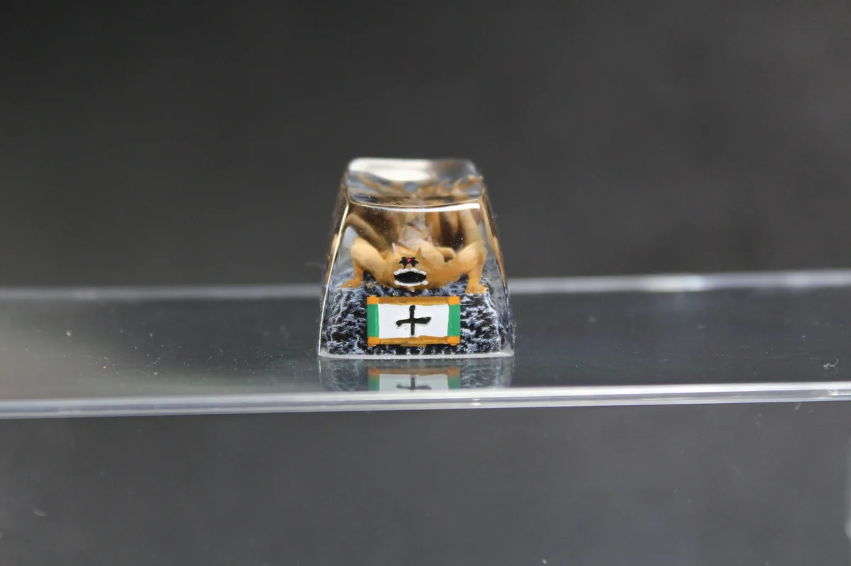 Intricate handcrafted resin Naruto Ten-Tails Six Paths Sage SA keycap from multiple angles, showcasing its dark, powerful, mystical aura and stunning design.