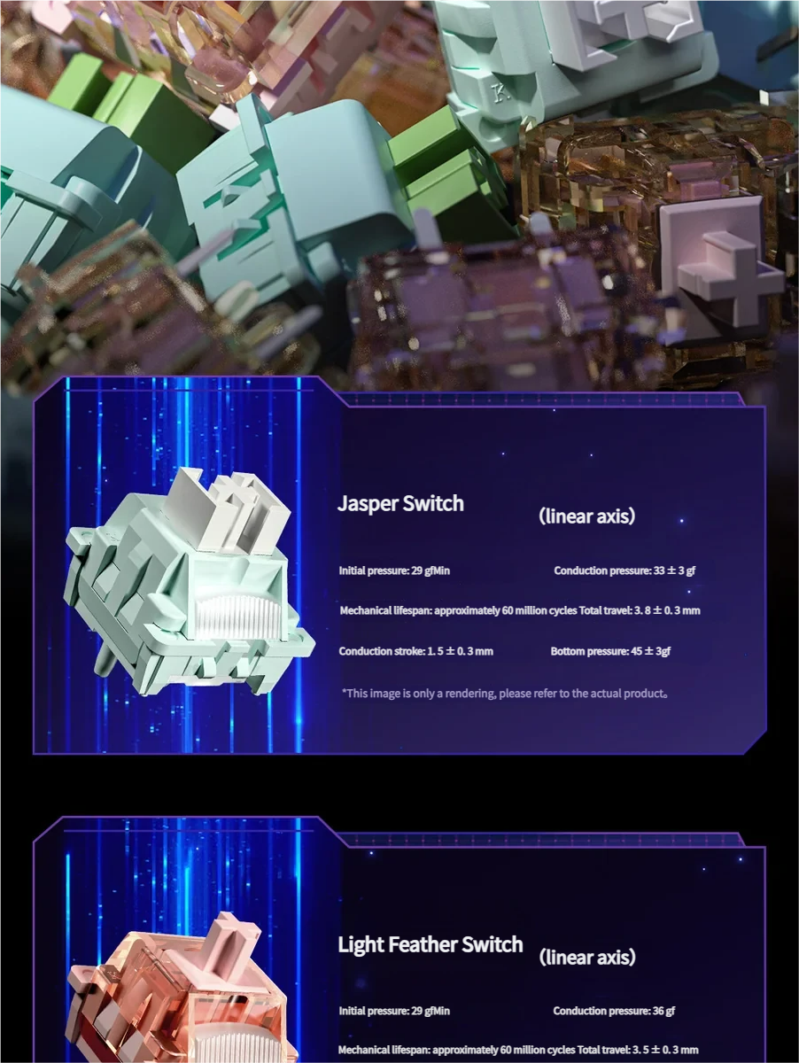 Multiple angles of the premium North Star AMG65 Smart Screen Tri-Mode Wireless Mechanical Keyboard showcasing its vibrant RGB lighting and customizable display.