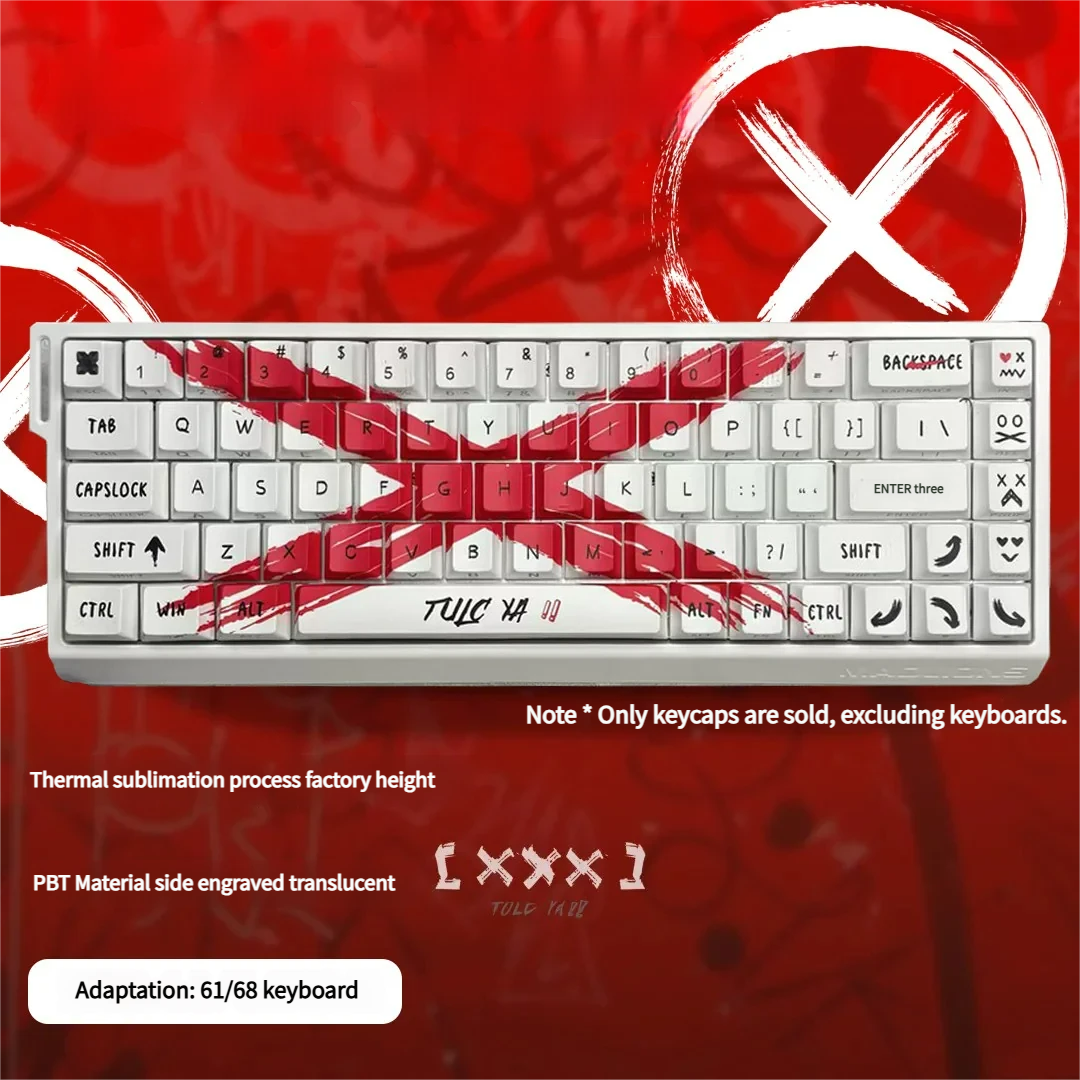 Objection Overruled Keycap set. Side-engraved, dye-sublimated Cherry profile. Angles reveal artistic two-tone translucent legends.