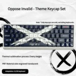 Objection Overruled keycaps set, side-engraved with bold Cherry legends, presented from multiple angles to highlight their striking two-tone.