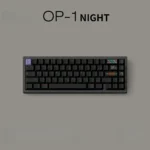 Sleek, pure black OP-1 Night PBT keycaps set viewed from an elegant angle, highlighting their iconic minimalist design and crisp, durable legends.