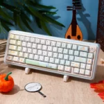 Close-up of the Whimsical Summer Orange Cat PBT Keycap Set, showing playful orange cat illustrations and vibrant summer pastel designs.