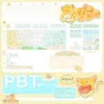 Playful SOA opaque PBT keycaps set featuring whimsical orange cats and summer pastels, a vibrant small set for your keyboard.