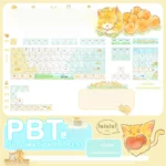 Whimsical Summer Orange Cat PBT keycaps set and unique side-lit legends, perfect for a playful keyboard.