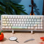 Whimsical Summer Orange Cat PBT Keycap Set main image, showcasing playful orange cat keycaps with vibrant, soft pastel summer illustrations.