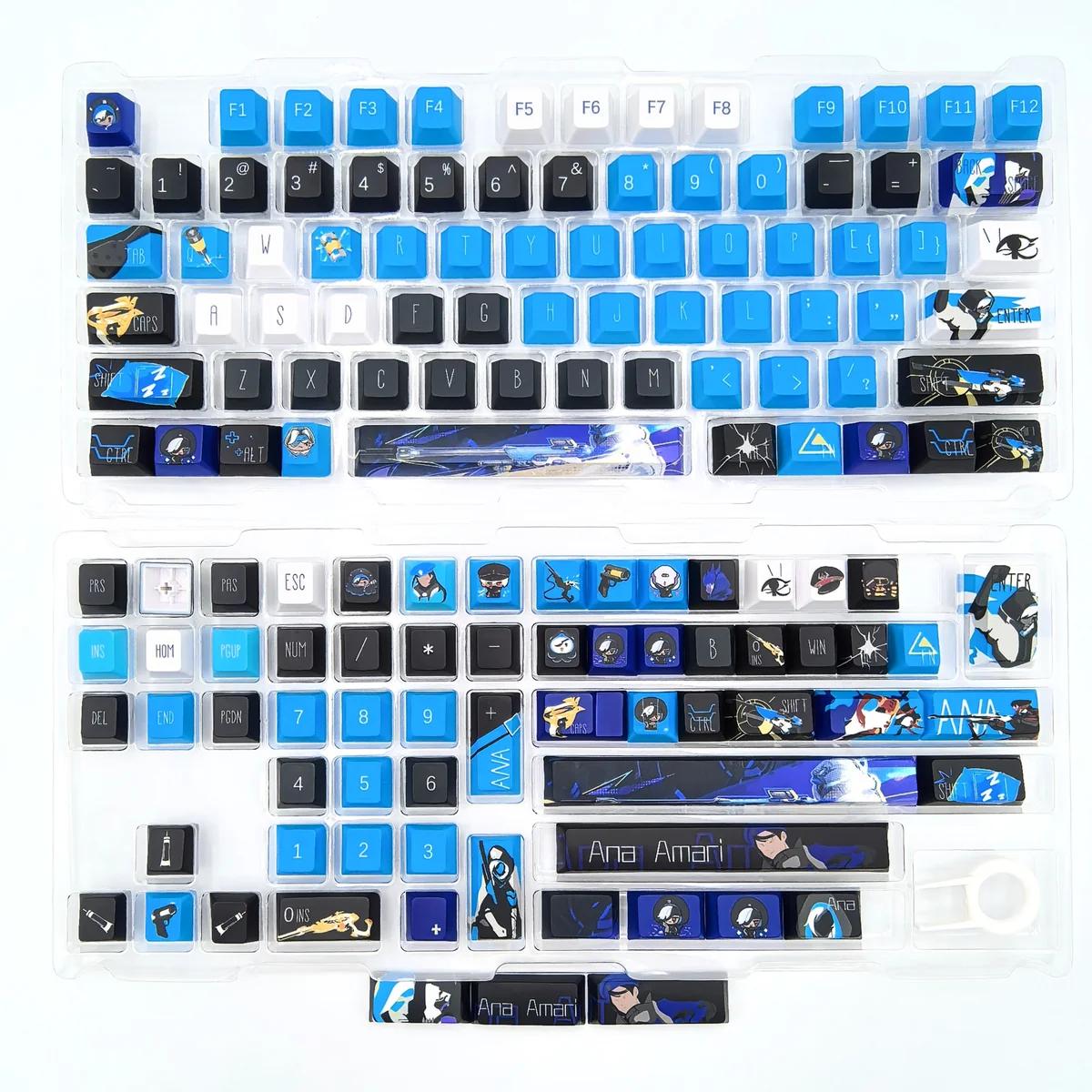 Detailed gallery views of the exclusive Overwatch Ana keycap set, featuring its Vigilant Spirit design from various angles with a premium aesthetic.
