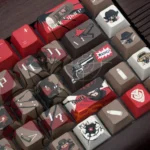 Close-up of the handcrafted Overwatch Cassidy artisan keycap set, showcasing its rugged Western details and intricate craftsmanship from multiple angles.