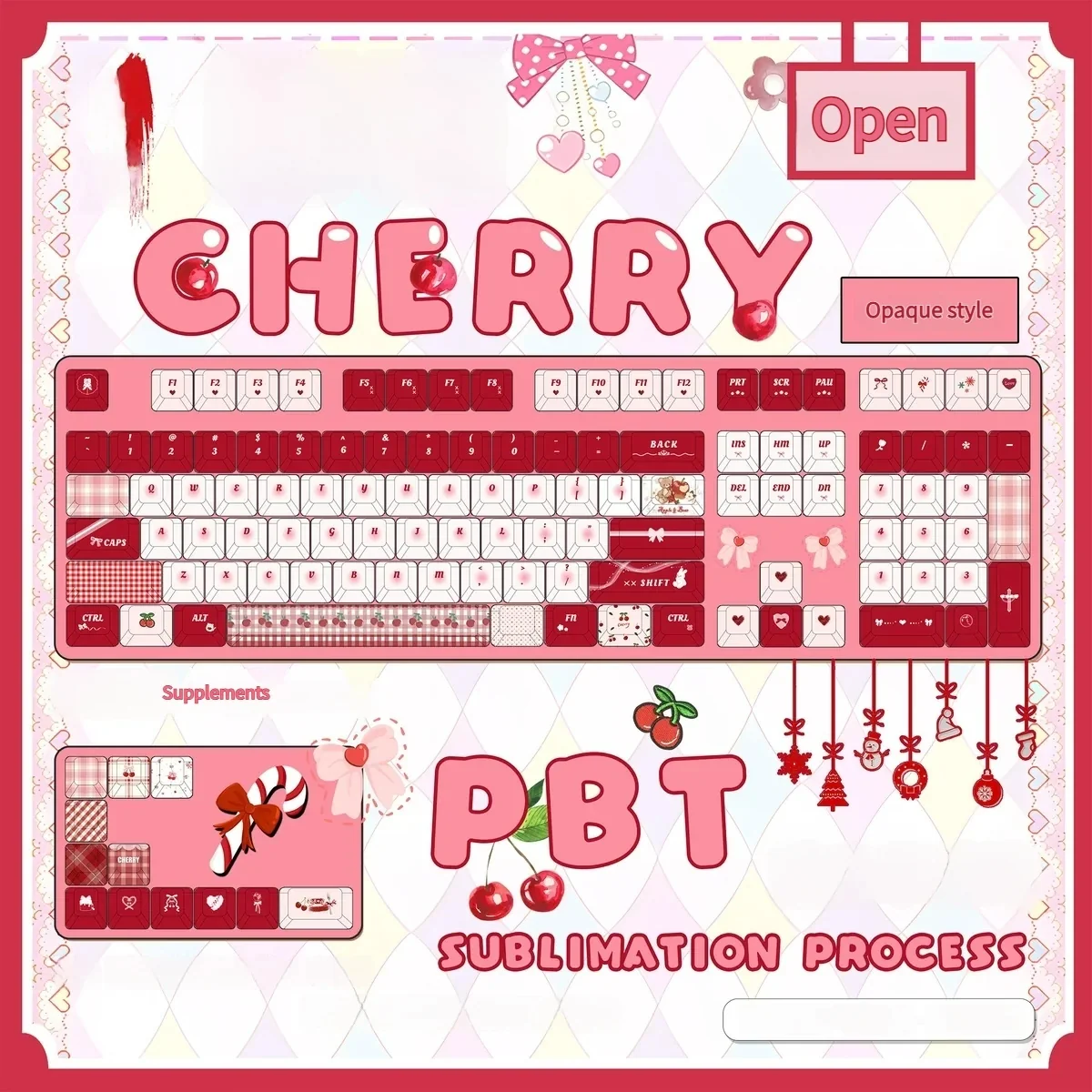 Playful Cherry Day keycap set variant, featuring rounded spherical opaque PBT keycaps with cheerful red and white cherry dye-sub legends.