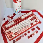 Main image of the Cherry Day Vibrant PBT Dye-Sub Keycap Set, showcasing cheerful red and white Cherry profile keycaps with whimsical cherry legends.