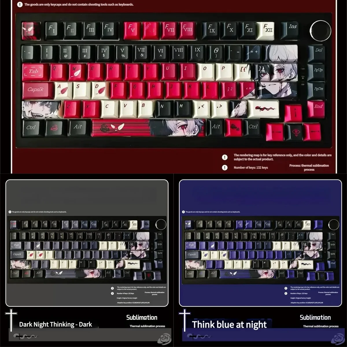 Dark Reverie PBT Keycap Set showcasing durable PBT and crisp dye-sublimated legends in deep, mysterious colors, evoking a sophisticated, dreamlike aesthetics.