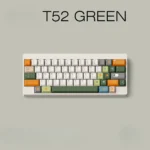 Close-up of the T52 Green PBT Keycap Set, highlighting its serene green hue and crisp legends from a precise angle.