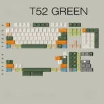 Detailed views of the T52 Green PBT Keycap Set, highlighting serene green, clean lines, durable PBT, and crisp legends.