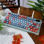 PBT Keycaps Set showcasing their unique profile and minimalist dark fantasy design. Deep tones and mysterious legends are captured from various angles.