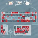 Devil's Nocturne PBT keycap sets: opaque, square-shaped variant in deep tones with minimalist dark fantasy legends, capturing a mysterious artistic angles.