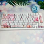 Exquisite Peach Blossom Spring PBT Keycaps set, featuring delicate blossoms and an idyllic ancient utopia design. These artistic keycaps enhance your keyboard.