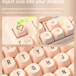 A gallery of Peach Cream & Tofu Keycaps Set, an SO Profile PBT set, showcasing soft pastel hues, creamy textures, and the unique profile from different angles.