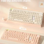 Artistic main image of Peach Cream & Tofu Keycap Set, a premium PBT unique SO profile set, showcasing soft pastel hues and creamy textures for a sweet, dessert-inspired.