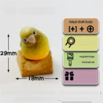 Vibrant handmade 3D Pineapple Conure Keycaps, showcasing a miniature tropical scene on a rustic base.