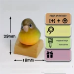 Joyful handmade 3D Pineapple Conure Keycaps, showcasing a vibrant parrot with distinct yellow edges and a miniature pineapple.