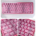 A captivating gallery of Pink Forged Carbon Keycaps Set, showcasing their distinctive high-tech texture and playful elegance from multiple angles.