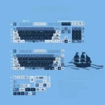 An opaque PBT keycap set, featuring a playful blue and white Caribbean pirate theme for compact custom keyboards.