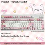 Vibrant, adorable Pixel Cat PBT Keycaps set, showcasing retro pixel art cats on durable PBT with a distinct MOA profile.
