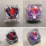 Handcrafted legendary Pokemon resin art keycap, showcasing intricate details, vibrant translucent colors, and mythical Pokemon sculpture.
