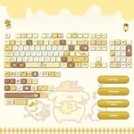 Adorable Pompompurin PBT keycap set featuring the cheerful pudding dog character in warm yellow and brown, showcasing its durable quality.