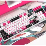 Dynamic Racing Miku 6068 PBT keycaps set featuring vibrant, luminous side-engraved legends, capturing a premium anime racing aesthetic.