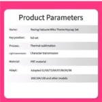 Racing Miku luminous PBT keycaps set, featuring iconic anime artwork and sleek side-engraved legends for a dynamic, premium gaming setup.