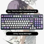 Gallery view of Reze Chainsaw Man RGB MDA translucent PBT keycaps set, revealing explosive character art and vibrant four-sided RGB glow.