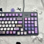 Reze Keycaps: Chainsaw Man MDA set, shown from various angles, reveals explosive character art and vibrant four-sided RGB translucency on premium PBT.