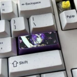 Gallery of Chainsaw Man: Reze Themed Titanium Keycaps, showcasing its vibrant, abstract artistry and premium metallic finish from various angles.