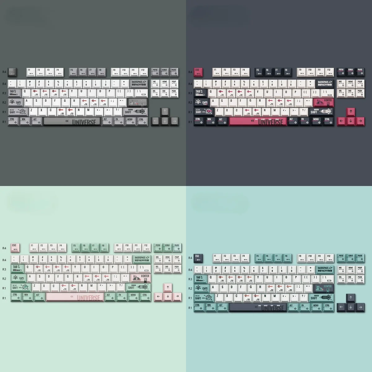 Rocket PBT Keycaps Set: A durable PBT set featuring vibrant, futuristic sci-fi legends, perfect for mechanical keyboards and space exploration themes.