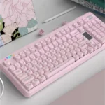 Exquisite pearlescent pink Rococo angel keycap set, displaying its delicate pastel hues, shimmering finish, and ornate angelic design.