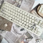 Encounter Romantic Series Keycap Set, showing a close-up of several durable PBT keys with soft pastel, full dye-sublimation illustrations.