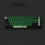 Roronoa Zoro PBT dye-sub keycaps set: Vibrant Roronoa Zoro artwork and crisp Santoryu motifs on durable PBT, shown from multiple angles.