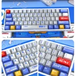 Gallery of premium Gundam Metallic PBT keycaps set, showcasing various angles of their gleaming mecha aesthetics, pearlescent finish, and Wooting magnetic.