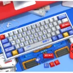 Gundam Pearlescent Metallic PBT keycaps full set for Wooting, showcasing gleaming mecha aesthetics and magnetic switch compatibility.