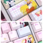 Translucent PBT Sailor Moon keycaps set, a vibrant set showcasing luminous side-printed anime characters and cosmic symbols for a playful, premium look.