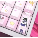 Iconic Sailor Moon side-printed translucent PBT keycaps set showcasing vibrant anime art and luminous cosmic symbols, ideal for 60% or 68% keyboard layout.