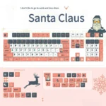 Vibrant whimsical Santa Claus keycap set displayed from various angles, showcasing PBT dye-sub Santa Claus and festive Christmas icons for joyful keyboards.