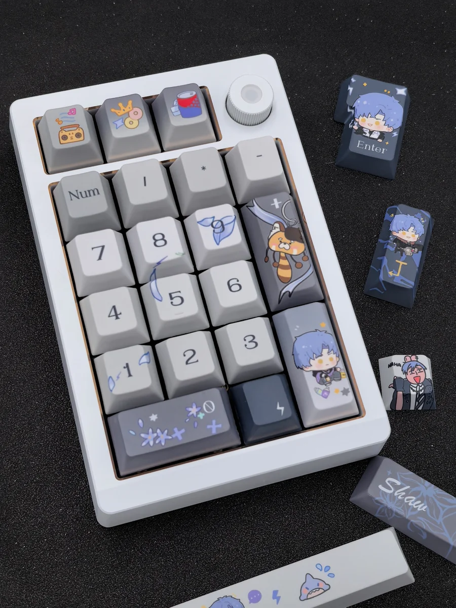 Explore various angles of the exclusive Shaw Keycap Set. This premium tribute showcases its sleek, dark, mysterious aesthetic and iconic design.