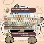 Adorable Siamese cat PBT keycap set showcasing vibrant dye-sub illustrations from multiple angles, highlighting premium durability and playful design.