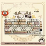 Main image of adorable Siamese cat PBT keycaps set featuring unique dye-sub designs in warm, soft colors, showcasing premium durability.