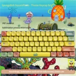 Vibrant SpongeBob MOA PBT keycaps set with iconic characters and Bikini Bottom scenes, highlighting durable PBT for a playful keyboard experience.