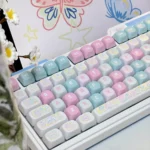 Spring Line Art PBT Keycaps set showcasing playful, minimalist line art inspired by nature with subtle pastel accents. Crafted from durable PBT.