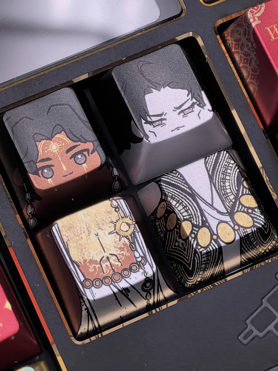 Multiple views of the Sultan's Game Keycap Set, an exotic metallic coating artisan collectible with a premium metallic finish and opulent Arabian aesthetic.